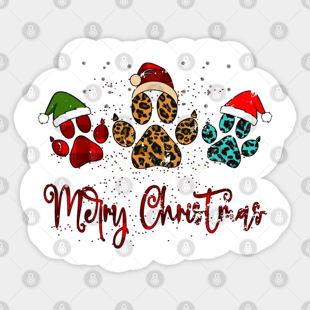 Merry Christmas paws Gift, Paws With santa hat tees, paw Reindeer, dog and cat christmas, Paw Buffalo Plaid Leopard, paws Santa Hat Sticker by UranusArts